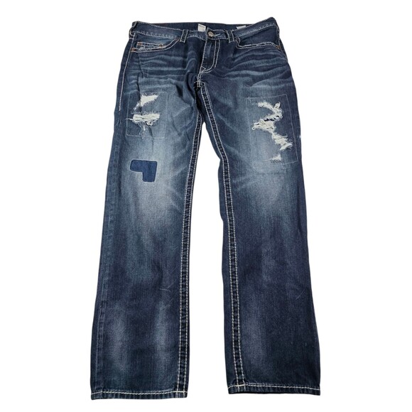 True Religion Skinny Men’s Size 38x32 Distressed Blue Jeans - Picture 1 of 8